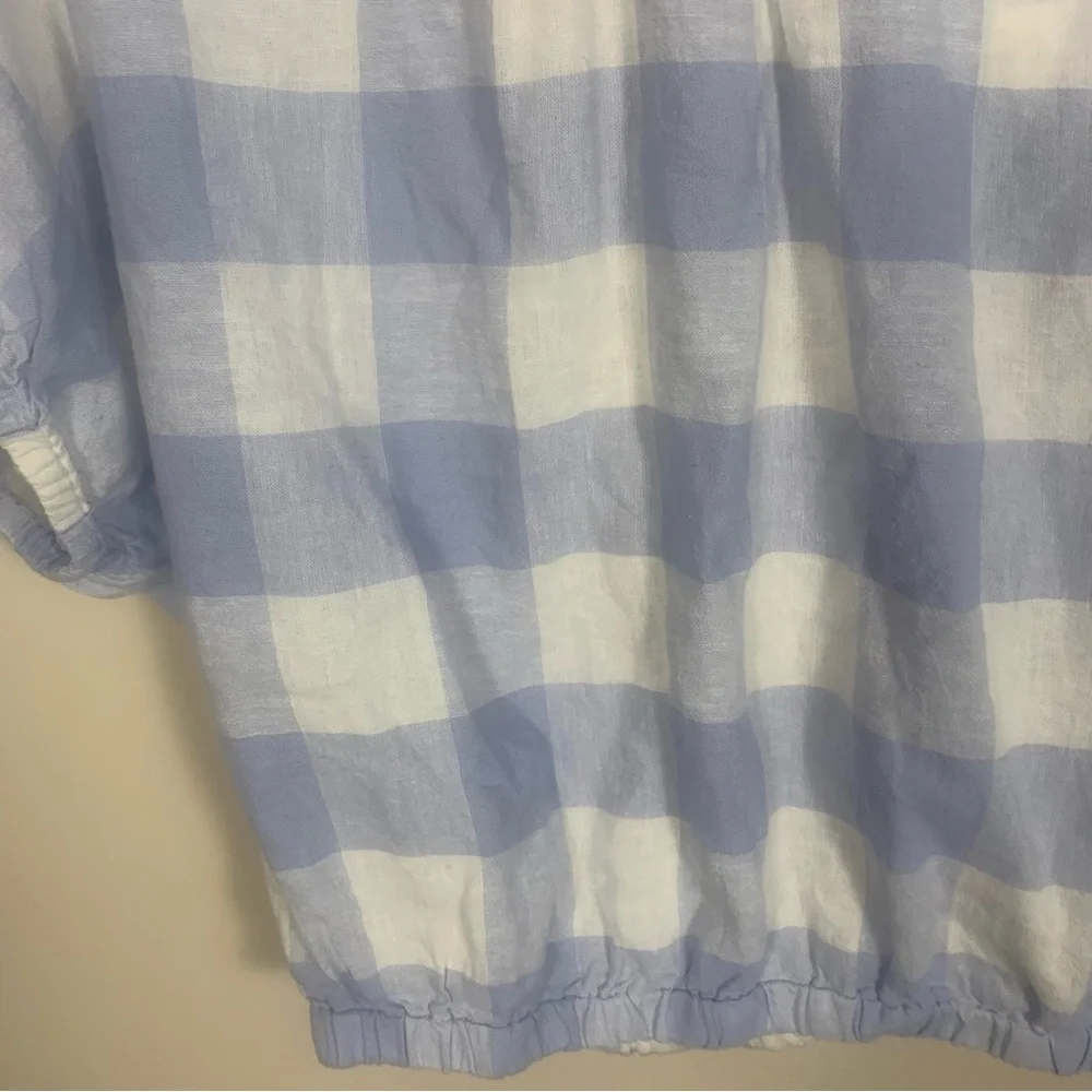 Madewell Linen Blend Split Back Tie Gingham Check Blouse - Picture 12 of 14